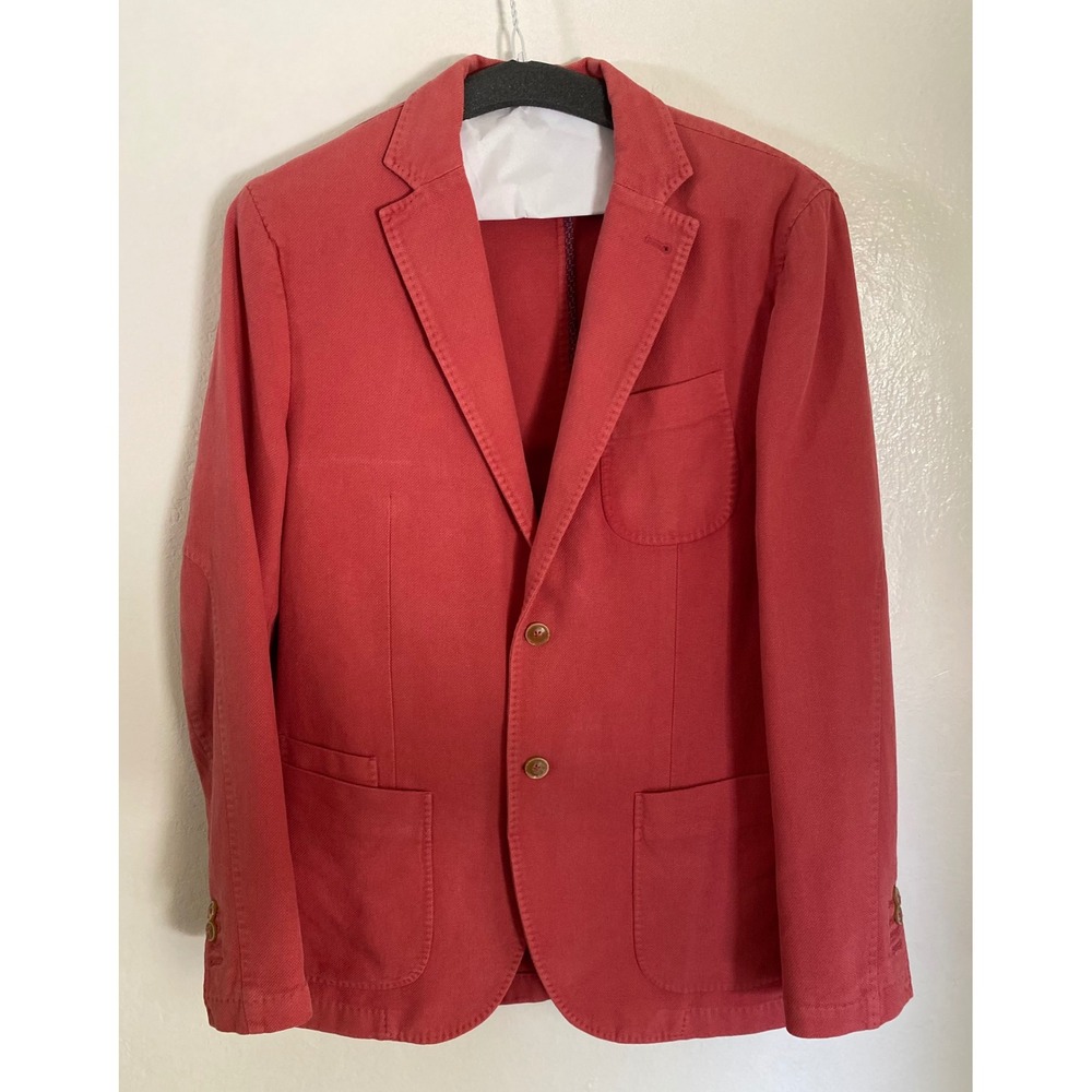 Massimo Dutti Mens Coral Pink Cotton Blazer Sport Coat Size 40R EU50